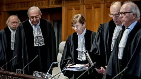 BBC Joan Donoghue with other judges at the International Court of Justice
