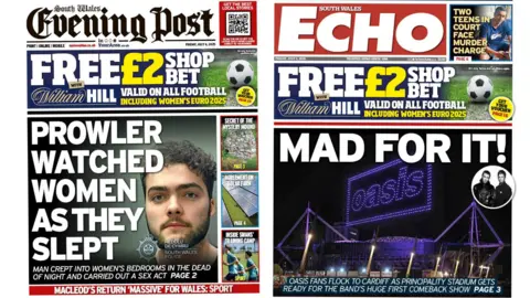 front page of the South Wales Evening Post and the South Wales Echo