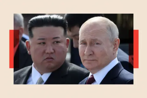 Getty Images Russian President Vladimir Putin (R) and North Korean leader Kim Jong-un (L) 