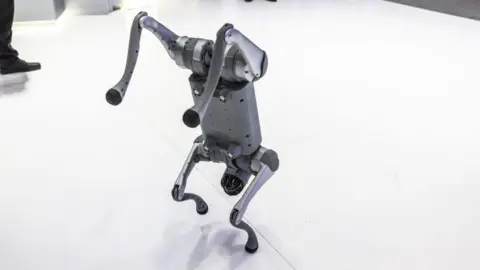 Getty Images A Unitree Go2 quadruped robotic dog demonstration at the MWC25 tech show in Barcelona, Spain, on Monday, March 3, 2024. The Mobile World Congress tech show runs March 3-6. 