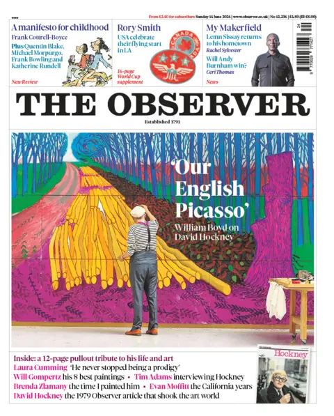The headline on the front page of the Observer reads: "'Our English Picasso'."