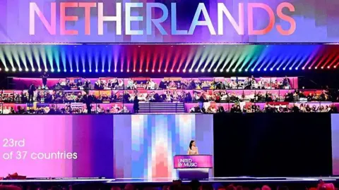 Netherlands name on stage at a previous Eurovision