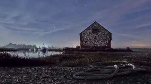 Gary Pearson Thornham Staithe under moonlight