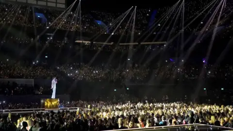 Getty Images Benson Boone performs on stage during the MTV EMAs 2024 held at Co-op Live on November 10, 2024 in Manchester, England. 
