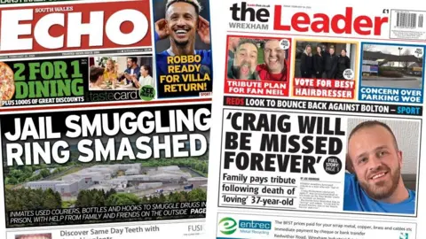 South Wales Echo and Wrexham Leader South Wales Echo and Wrexham Leader front pages 