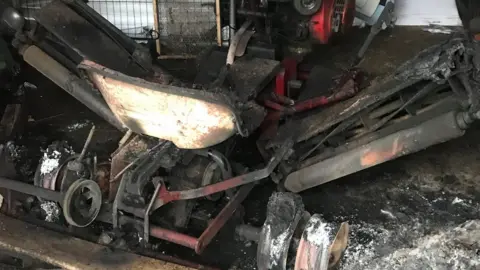 Sion Mills Cricket Club Ride-on lawnmowers were among the equipment destroyed in the attack