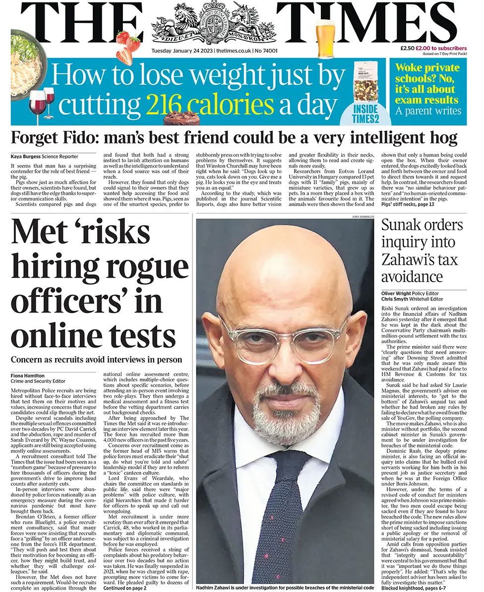 The Times front page.