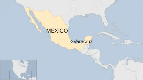 BBC Map of Mexico, with the state of Veracruz labelled in the mid-east of the country