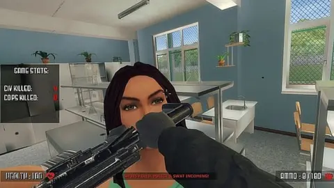 Steam A cartoon woman is hit with a gun in a video game