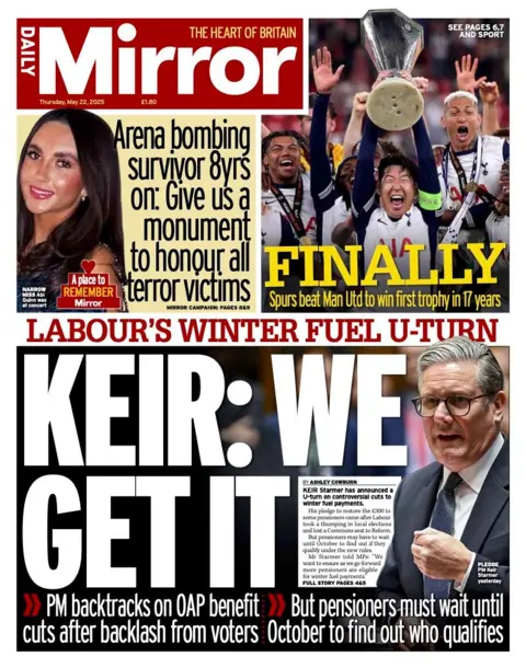 The headline on the front page of the Daily Mirror reads: "Keir: we get it".