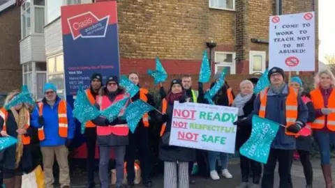 Teachers on a picket line outside outside the Oasis Academy