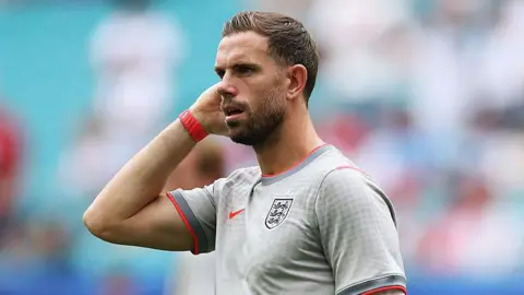 Jordan Henderson pictured in training wear during England's win over Norway