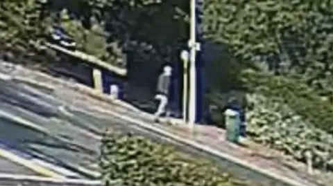 Suffolk Police A grainy CCTV image of a male figure walking on a pavement. 