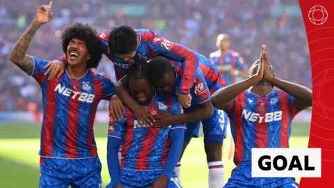 Eberechi Eze celebrates with his Crystal Palace teammates