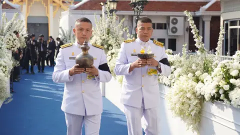 King Power Royal officials arrived with offerings for the funeral ceremony of Leicester Citys Thai owner