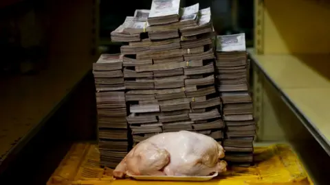 Reuters The amount of currency needed to buy a chicken at a market in Caracas last week before the Venezuelan currency was devalued.