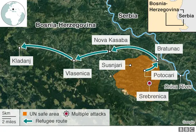 Map: Events around Srebrenica in July 1995