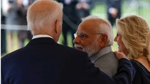 Getty Images : U.S. President Joe Biden and first lady Jill Biden welcome India Prime Minister Narendra Modi to the White House on June 21, 2023 in Washington, DC