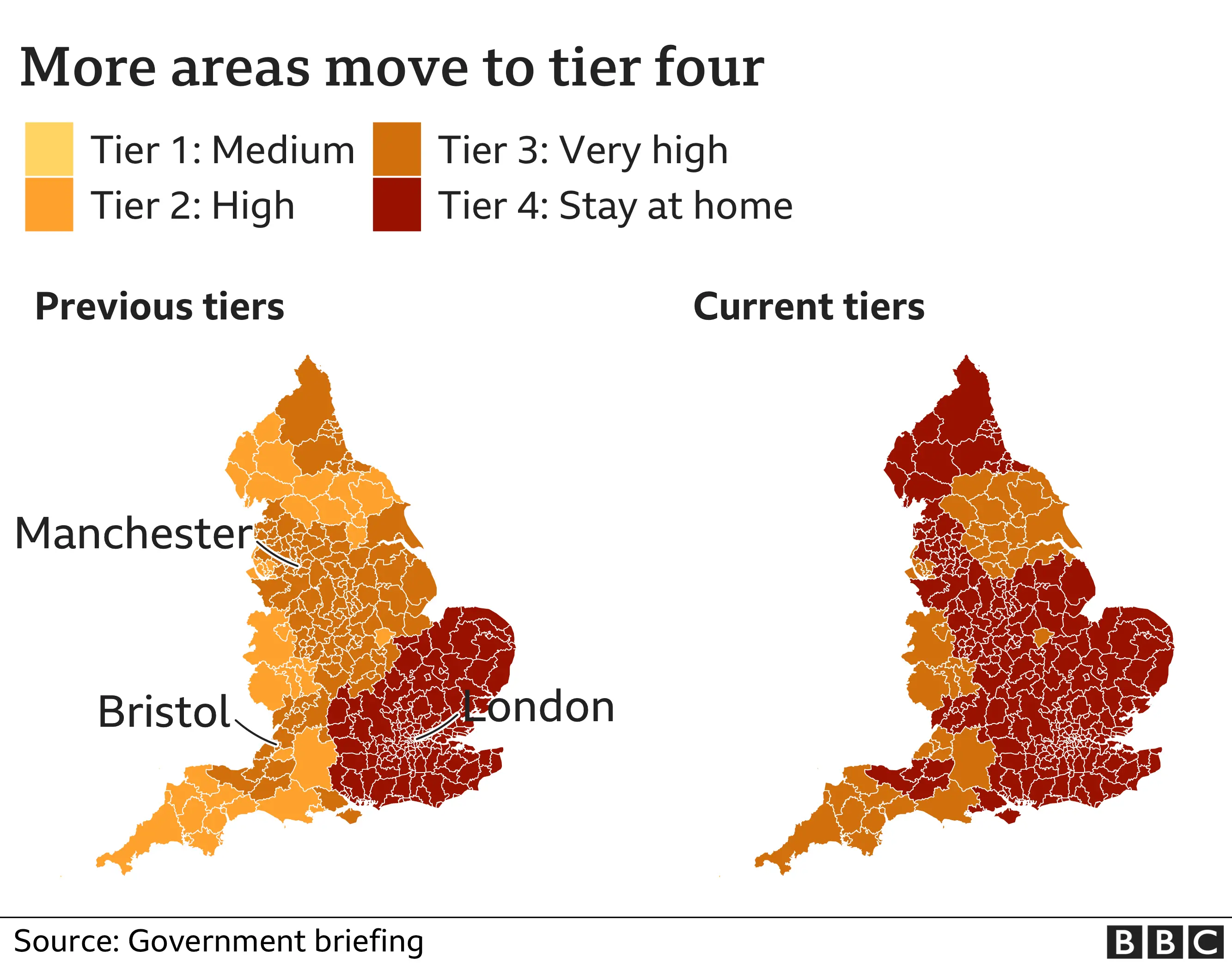 Map showing new tier areas