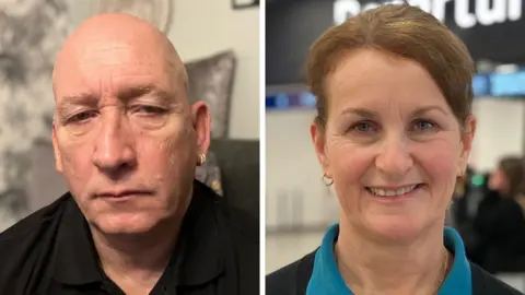 This is a composite with two images side by side with a white line in between. On the left is a head and shoulders photo of Paul Geary who is looking at the camera with a straight face. On the right hand side is a head and shoulders photo of Alice Law who is looking at the camera and smiling.