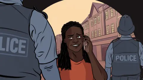 BBC Hanna smiling at police officers