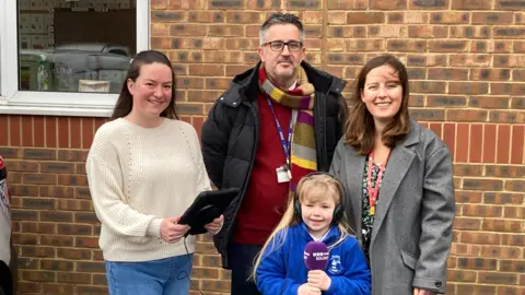 Schoolgirl Tiffany, her mum, deputy head and headteacher of St Michael's School, Bournemouth