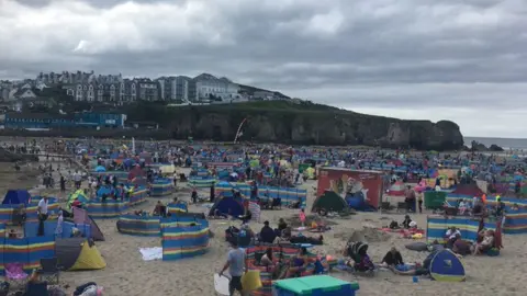 A busy Perranporth beach