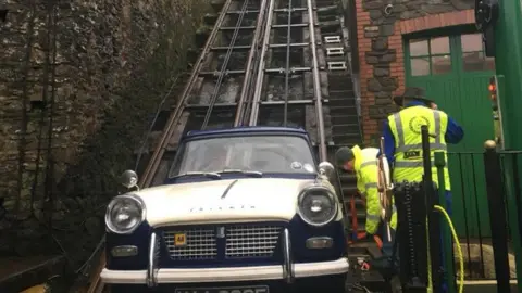 Lynton & Lynmouth Cliff Railway Blue and white car