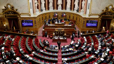 Getty Images The senate in Paris votes on a proposal to enshrine women's right to abortion in the constitution.