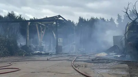 Nottinghamshire Fire and Rescue Service Buildings at Parallax Equestrian and Plastics, in Gunthorpe, Nottinghamshire, damaged by fire.