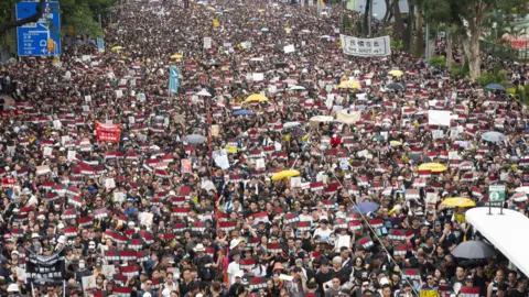 Getty Images Mass protests in Hong Kong on 16 June 2019