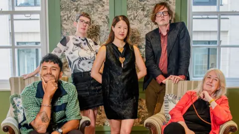 Neo Gilder The Booker judges pictured together, left to right: Raymond Antrobus, Patricia Lockwood, Rebecca Liu, Jarvis Cocker and Mary Beard