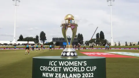 The Women's World Cup trophy at the opening game at Mount Maunganui