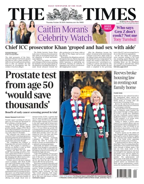 "Prostate test from age 50 'would save thousands'," reads the headline on the front page of The Times.