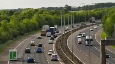 Cars and lorries driving on the A1
