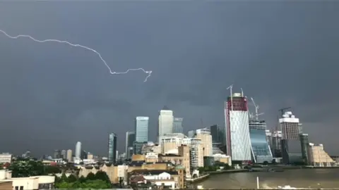 BBC Lightning above Canary Wharf