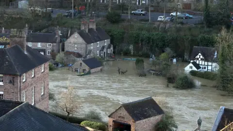 PA Media General view of flooding in Ironbridge, Shropshire