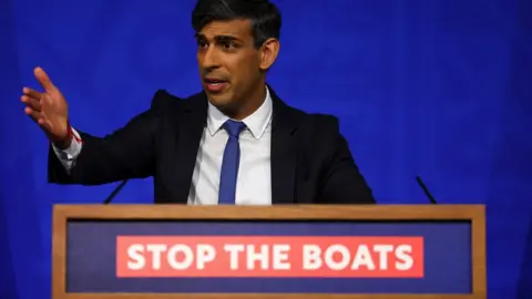 PA Media Prime Minister Rishi Sunak speaks during a press conference in Downing Street, London