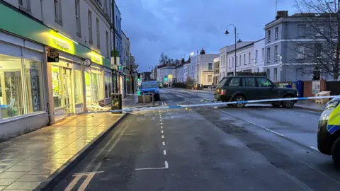 Marcus Moore Police cordon off road after ram raid in Cheltenham