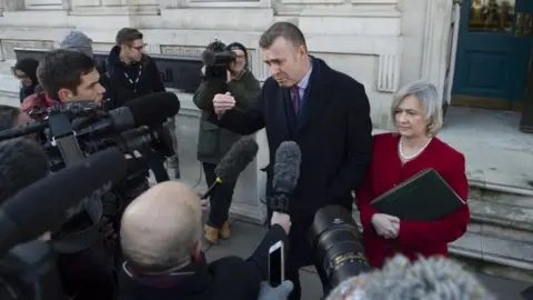 EPA Leader of Plaid Cymru Adam Price speaking to journalists outside the Cabinet Office