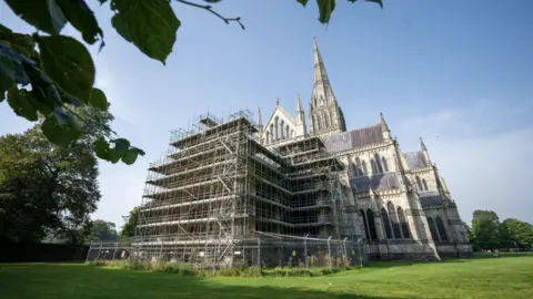 PA Media The scaffolding on the East End of Salisbury Cathedral