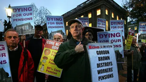 Getty Images Former workers of Allied Steel and Wire during an overnight protest in London in 2007