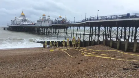 East Sussex Fire and Rescue Service Fire hoses using sea water