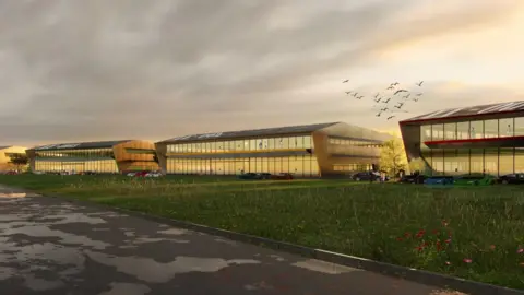 Bicester Motion artist's impression of buildings which are two storey and have lots of windows