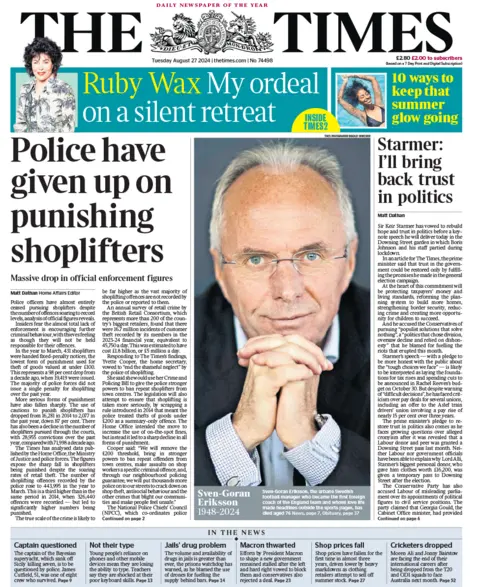 The main headline on the front page of the Times reads: 