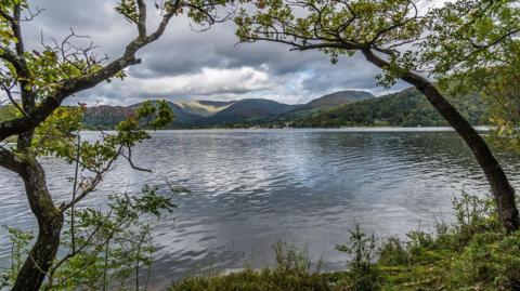 Looking across Windermere from near Wray Crag, with the Fairfield Horseshoe in the background