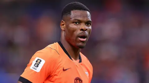 Denzel Dumfries playing for the Netherlands against Japan at the 2026 World Cup