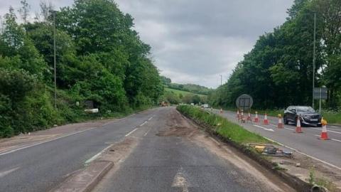Roadworks on the A22 Caterham bypass