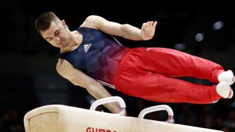 Max Whitlock competes on pommel horse