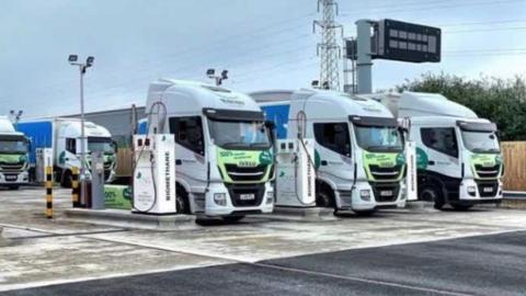 Lorries being filled up at a biofuel station
